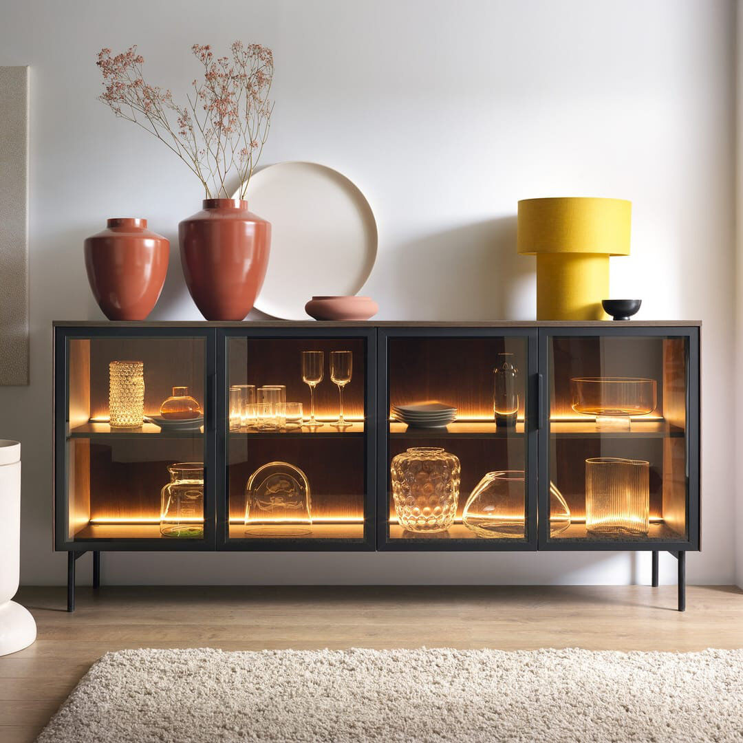 Metro 181 cm W Display Cabinet Oak Dunin 83cm H X 181cm W X 39cm D