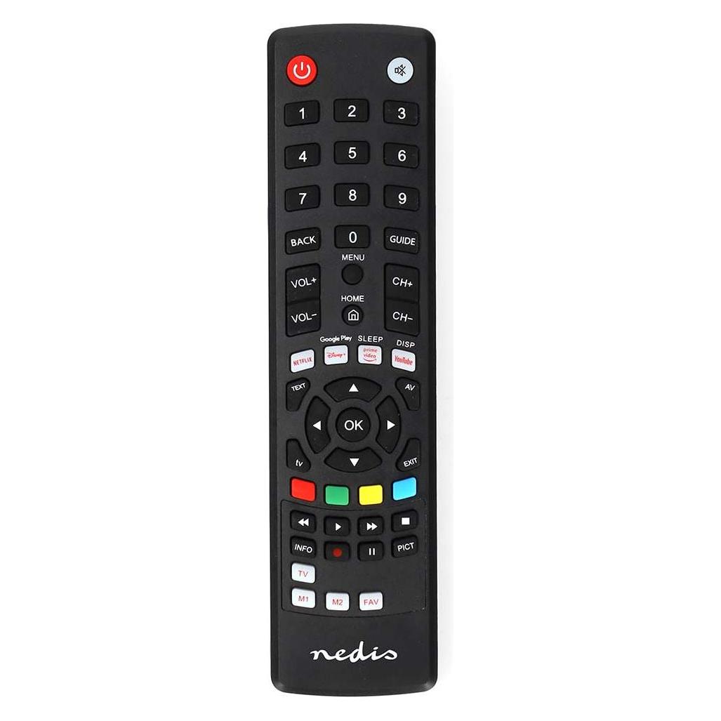 Nedis Universal-Fernbedienung | Vorprogrammiert | 1 Gerät | Amazon Prime / Disney + Button / Google (Universal Fernbedienung, Infrarot) (TVRC2310BK)