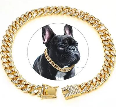 Happy Pet Pantry Luxury Cuban Link Dog Collar With Secure Buckle   Bling Metal Pet Jewelry For Dogs & Cats 50cm 20inch gold