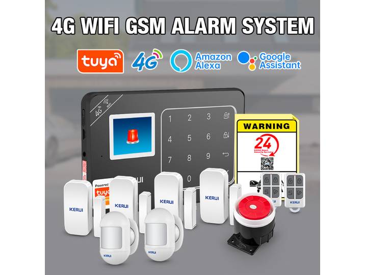 KERUI Protection de sécurité pour maison WiFi + 4G Kits de système d'alarme domestique Tuya télécommande intelligente alarme antivol capteurs 433MHZ W184