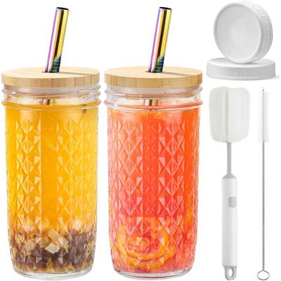 Inspire Daily Merch Reusable Boba Tea Cups, Glass Tumblers With Lids And Straws, Mason Jar Drinking Glasses For Iced Coffee 03 710ml