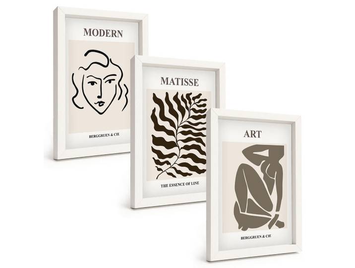 Tulup Bilder SET 3er Set - 20x30 cm Weißer Rahmen - Stilvolle Grafiken, Linien, Zeichen, Kunststoff, Rechteckig, 20x30 cm, gerahmt, Bilder & Rahmen, Bilder