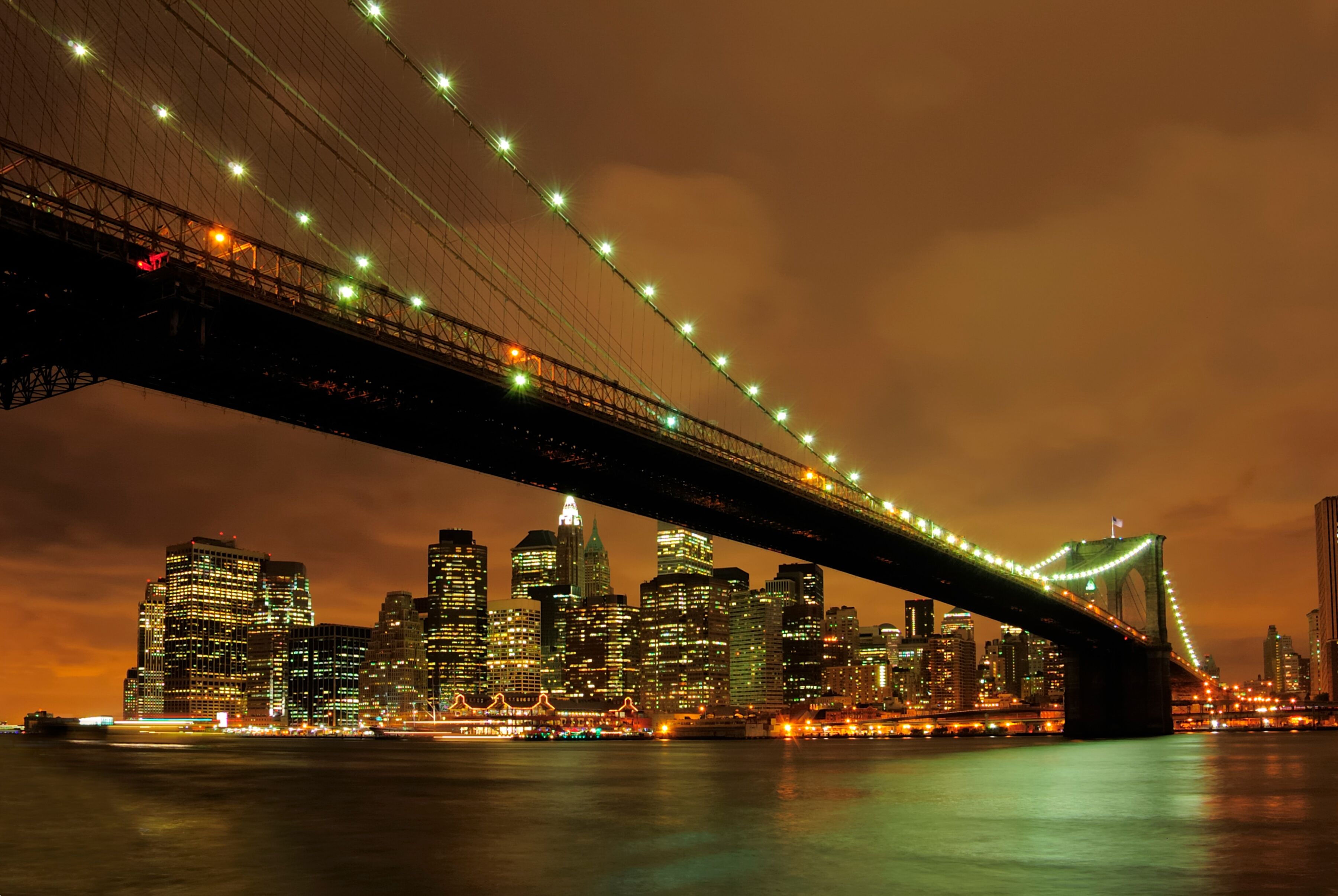 Fototapete PAPERMOON "Brooklyn Bridge by Night", bunt, B:3m L:2,23m, Vlies, Tapeten, Fototapete bunt B/L: 3m x 2,23m, Bahnen: 6 Stk.