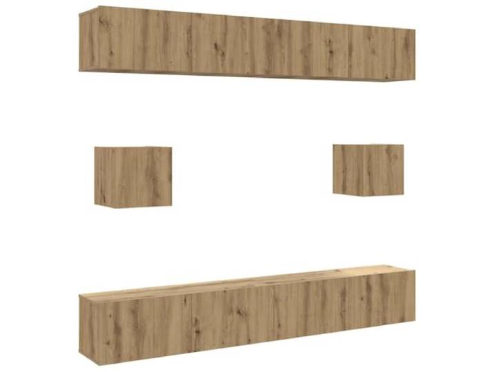 GKHPYURE TV-Möbel-Set 6 Stück Eiche handwerklich Spanplatte Wandmontiert, 4 große Teile 100 x 30 x 30 cm, 2 kleine Teile 30,5 x 30 x 30 cm, großer Stauraum