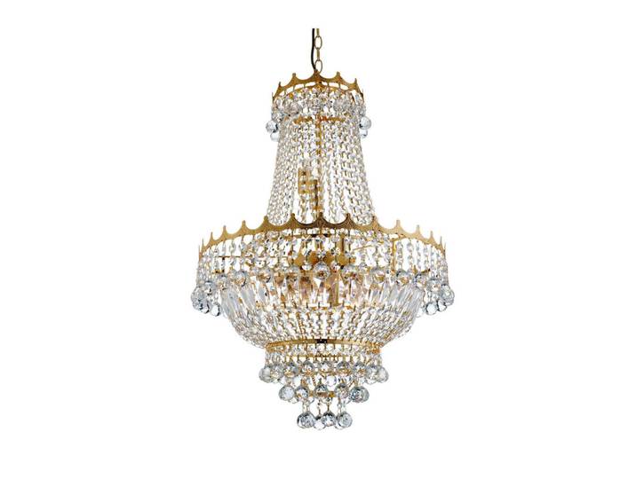 Kristall-Hängeleuchte Versailles, Goldfarben, Metall, Glas, 131 cm, Lampen & Leuchten, Leuchtenserien