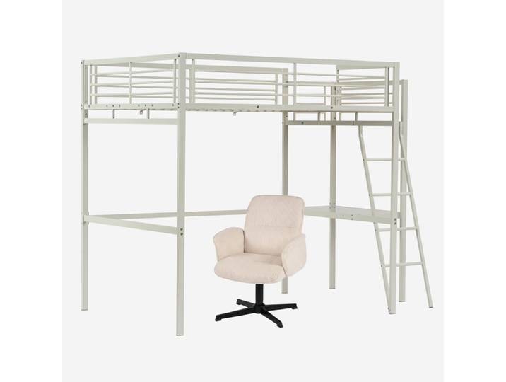 Lit mezzanine blanc avec bureau et fauteuil de bureau pivotant beige