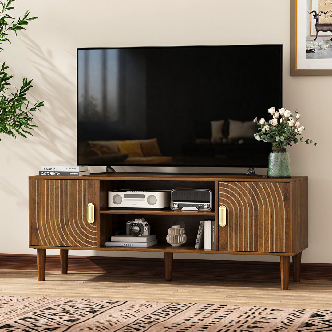 Semiocthome Wood TV Stand for TVs Up To 165 cm (65") Entertainment Centre   Media Console with Storage Cabinet Brown Wood 55"