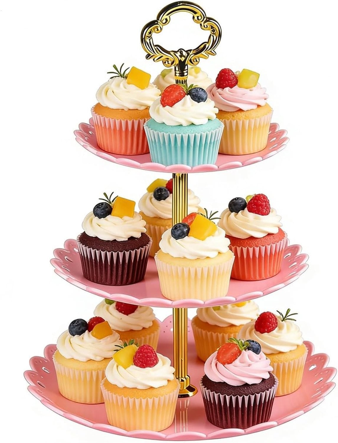Elegante 3-laagse cupcake stand voor afternoon tea en gebak