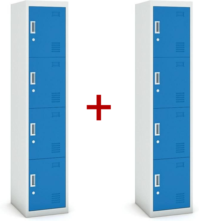 B2B Partner Szafka ubraniowa S3 czterodrzwiowa 1+1 GRATIS, demontaż, zamek cylindryczny, szara/niebieska