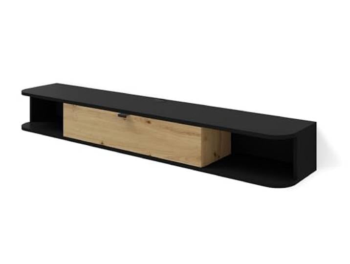Homlando Lowboard TV 156 cm – Hängeschrank mit Kabeldurchlass – Fernsehschrank TV Schrank Hängend Icarus fürs Wohnzimmer Schwarz Matt und Artisan Eiche