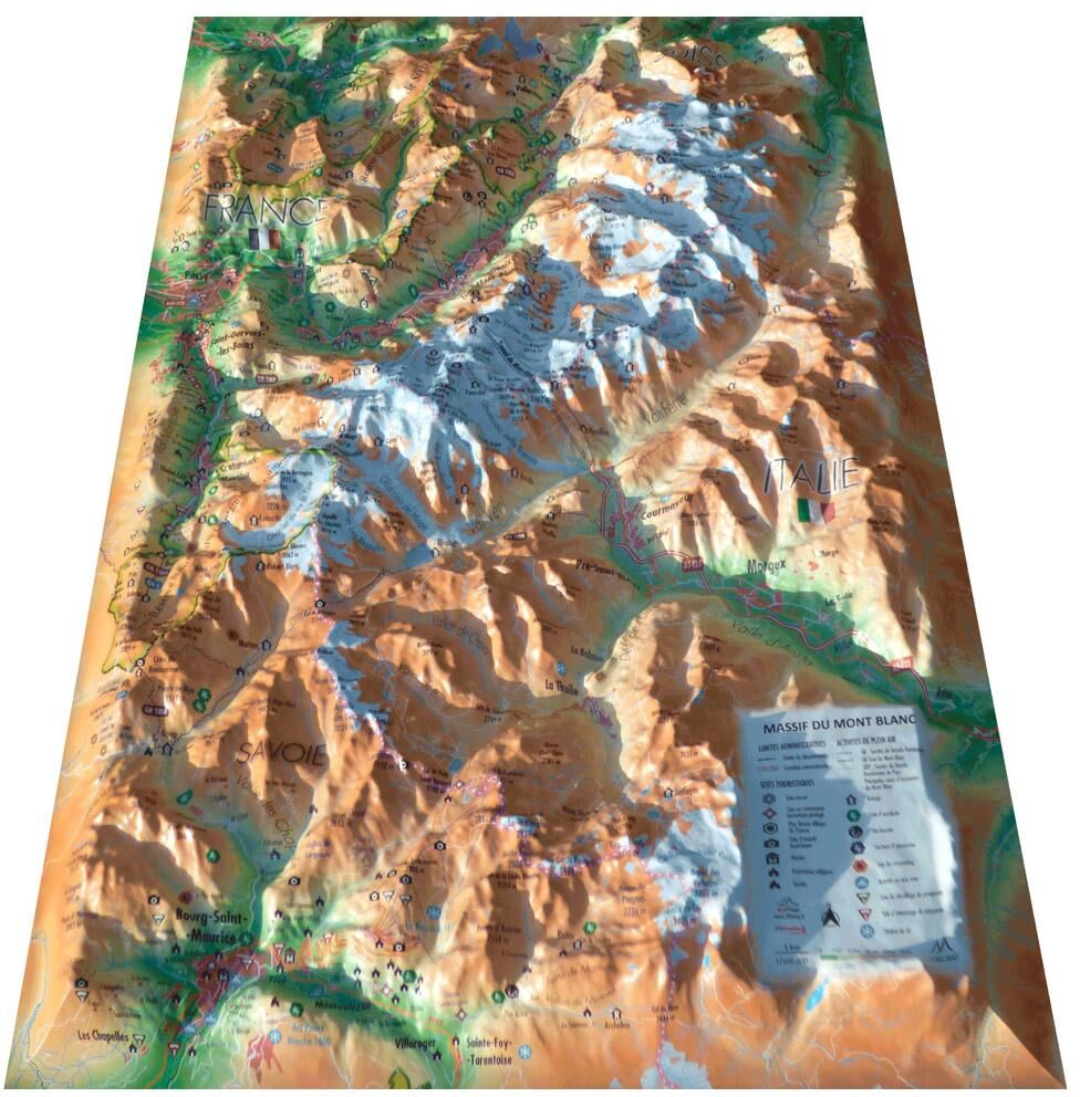 3DMAP  - Pack Carte 3D Le Massif Du Mont-Blanc + Cadre 43x63 cm - Carte 3D