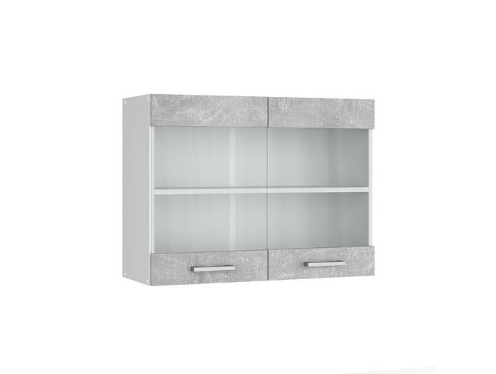 Vicco Hängeschrank R-Line Beton 80 cm mit Glastüren, Grau, Holzwerkstoff, 2 Fächer, Rechteckig, 80x60x31 cm, Wohnzimmer, Wohnwand, Hängeelement