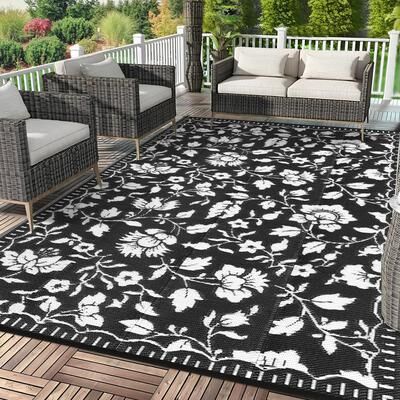 Garvee Modern Floral Leaf Waterproof Outdoor Patio Rug