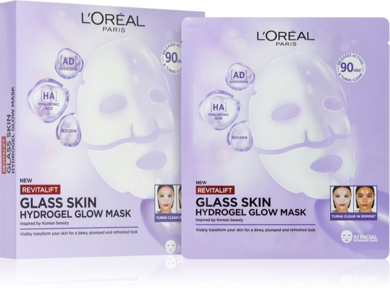 L’Oréal Paris Revitalift Filler Glass Skin masque hydrogel illuminateur 4 pcs