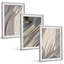 BILDER SET 3er Set - 40x60 cm Silberner Rahmen - Nahaufnahme von natürlichen Boho-Stoffen