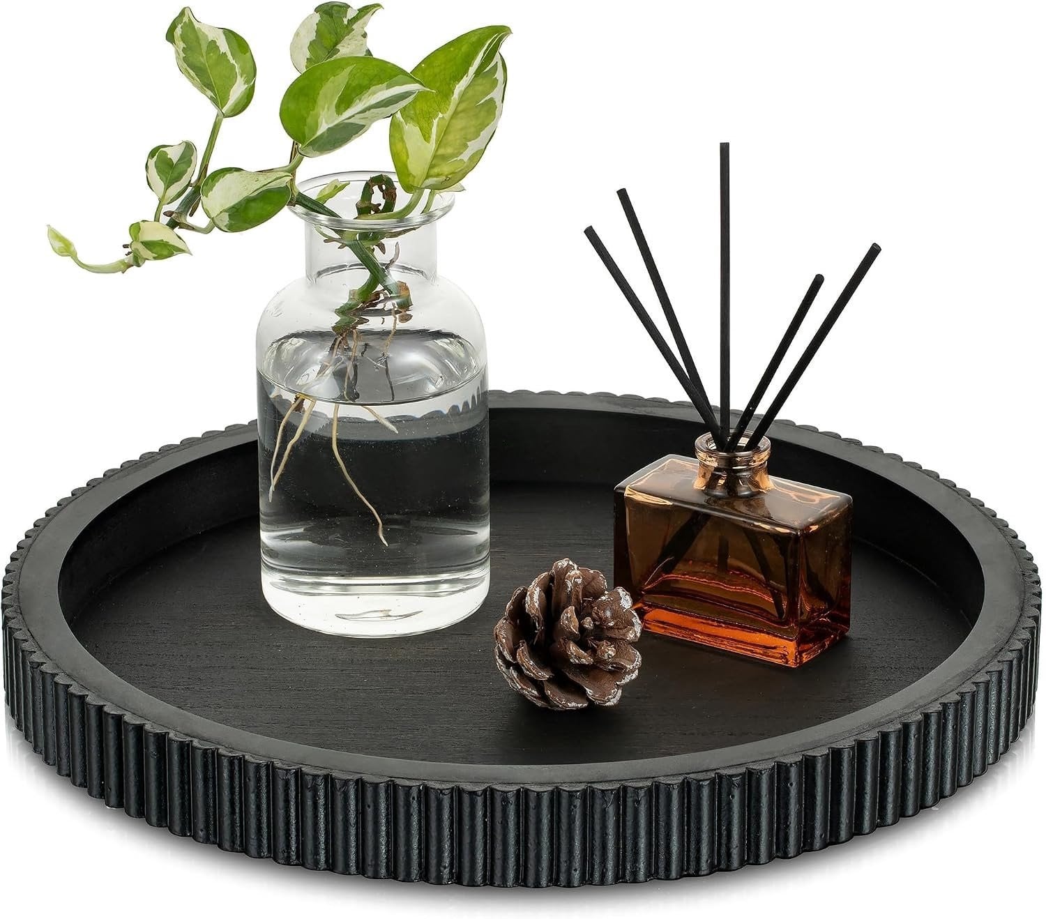 Decoratief rond houten dienblad voor salontafel - Zwart