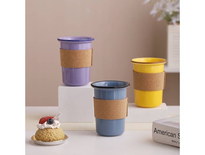 Tasse à café de voyage créative, tasse en céramique à bord de couleur, tasse de bureau de grande capacité