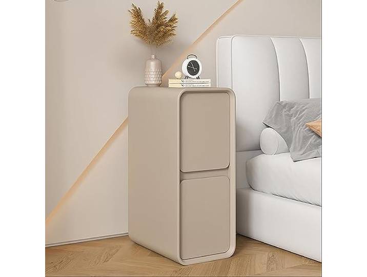 AMOCHO Nachttisch mit Massivholzschublade, extra schmaler Clip-In-Nachttisch, Beistelltisch mit 2 Schubladen for Schlafzimmer, Wohnzimmer, Wohnheim (Color : Khaki, Size : 25x40x50CM)