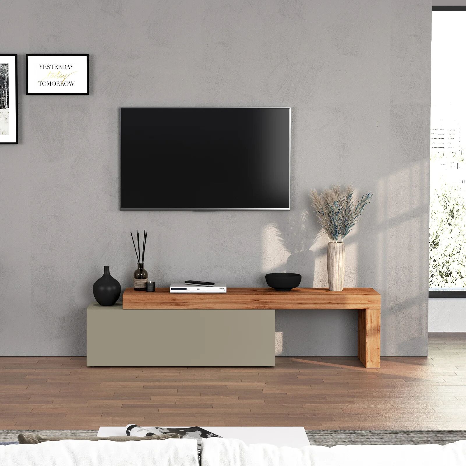 garneroarredamenti Mobile porta tv 220x51h cm tortora rovere Block