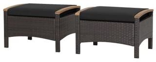 Costway Set of 2 Wicker Patio Ottoman Fade-Resistant Foot Rest with Cushion-Black