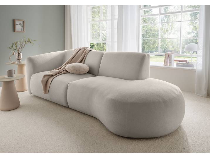 Sofa mit Ottomane Beige Microfaser Ciska 238 x 72 x 107cm Ottomane davorstehend rechts Modern