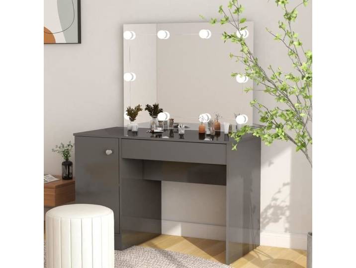 INGSHOP© Table de maquillage avec éclairage LED 110x55x145 cm MDF Gris 9112567677944