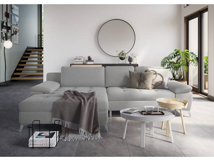 Ecksofa, Struktur, Silber 290×163 cm, Mega-Recamiere Links, Ohne Bettfunktion, sit&more