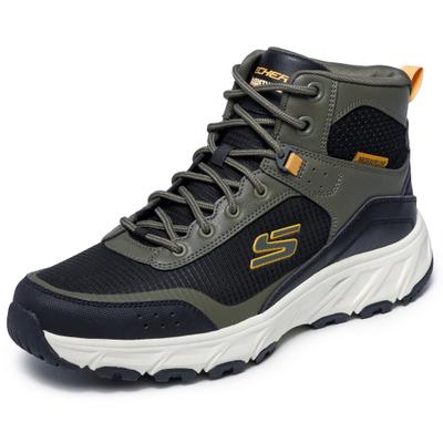 Trekkingschuh SKECHERS "HILLCREST 2.0", Herren, Gr. 43, Polyester, grün (oliv, schwarz), Lederimitat, Textil, Schuhe Trekkingschuh, Schnürboots, Freizeitschuh, wasserabweisend