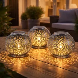 Solarlampe Hängeleuchte Gartendeko LED Garten rund Außenleuchte Tisch Kugeldesign, Kunststoff schwarz silber, 1x LED, DxH 18x17 cm, 3er Set