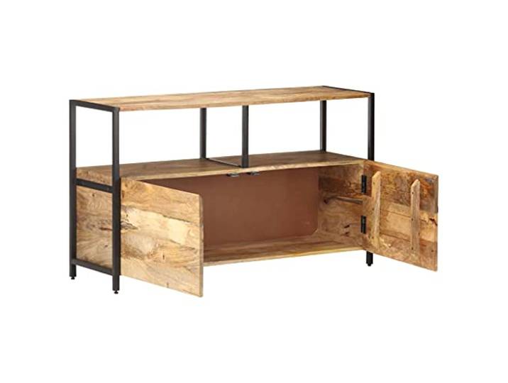 KGHFDVB Sideboard 110x35x65 cm Massivholz Mango Mit Eisenrahmen, 1 Fach und 1 Regal, Robust und Verschleißfest, Einzigartige Holzmaserung