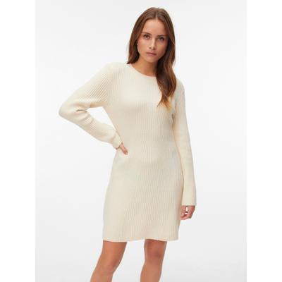 Minikleid VERO MODA "VMJOSANNA LS SHORT DRESS NOOS", Damen, Gr. M, N-Gr, Langarm, Rippstrick, beige (birch), Rippstrick, Obermaterial: 98% Polyester, 2% Elasthan, unifarben, regular fit kurz, Rundhals, Kleider Minikleid, Materialmix, regular fit