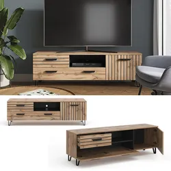 Vicco Lowboard TV-Regal Fernsehregal Amber Eiche 150x49 cm modern Wohnzimmer Regal TV-Tisch Fernsehtisch Wohnzimmertisch Ablage Klapptür Schranktür Schrankfach Fernseher Holz-Optik