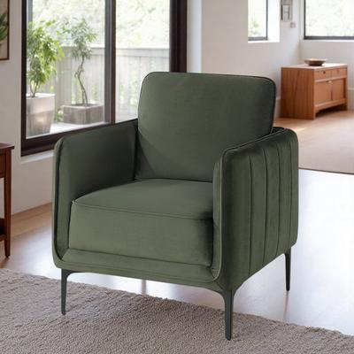 "30"" Velvet Accent Chair with Vertical Channel Tufting and L-Shaped Metal Legs and Removable Back Cushion"