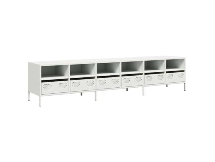 KGFHERENB TV-Schrank Fernsehtisch Metall Weiß 202x39x43,5 cm Geräumige TV-Bank mit 6 Schubladen und Fächern für Ordnung in Wohnzimmer und Schlafzimmer.