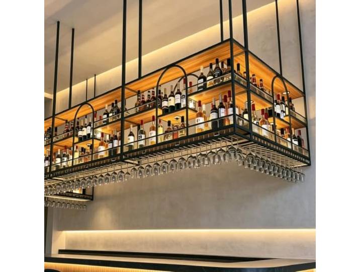 Gpbmn 140cm Kommerziell Deckenregal Weinregal,Height Adjustment in 3 Levels Bar-Display Weinlagerhalter, Industrieller Deckenregal Hängend für Bar Restaurant Cafe Küche