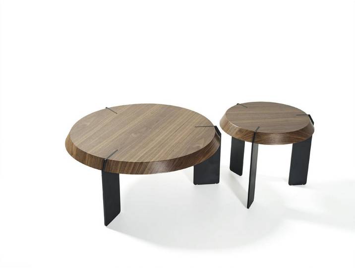 JVmoebel Couchtisch Runder Beistelltisch in Braun mit Edelstahlfüßen (Packung, 2-St., Couchtisch + Beistelltisch), Made in Europa