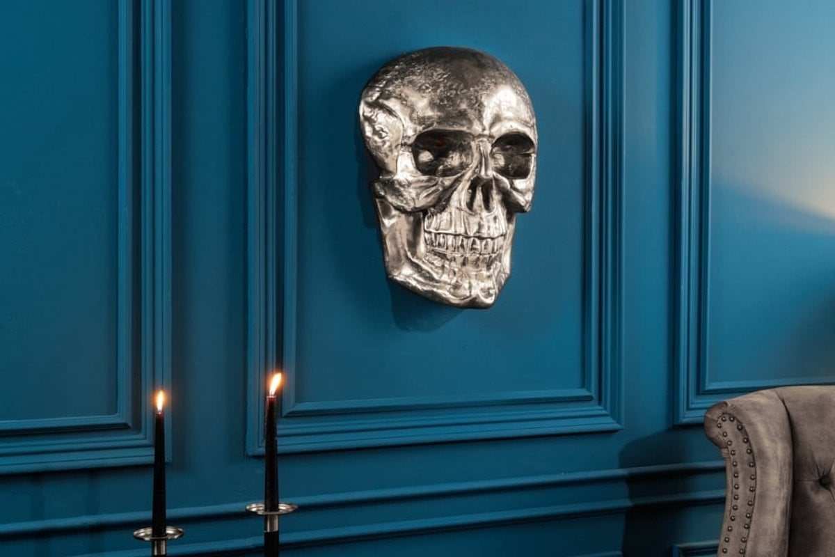Exclusief wandsculptuur SKULL XXL 40cm zilveren decoratieve schedel