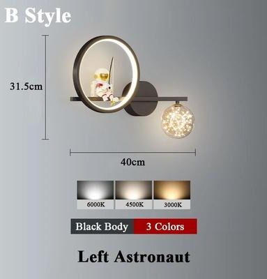 Uplift Picks Astronaut Star Projector Wall Lamp LED Kids Bedroom Sconce black B Left 3 Colors