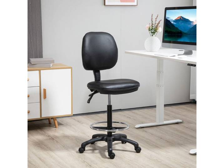 Assise Ergonomique Mobile Tabouret avec Dossier Inclinable Hauteur 69-91 cm Repose-Pieds pour Coiffure et Manucure