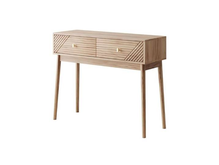 Table console - BELLEMAVE - Console en bois avec 2 tiroirs - 100 x 35 x 80 cm - Couleur chêne