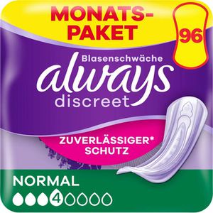 always Inkontinenzeinlagen discreet Normal, für Damen, 4 Tropfen, 96 Stück