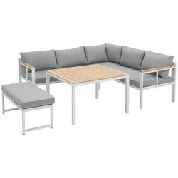 Sabaideco, Gartenlounge, 6-teiliges Eck-Gartenmöbelset – Aluminium – BAIA – Ecksofa + 1 Bank + Stehtisch – Grau
