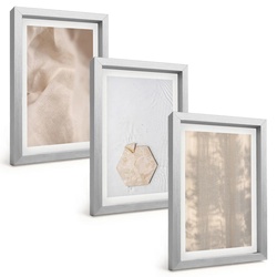BILDER SET 3er Set - 20x30 cm Silberner Rahmen - Subtile Texturen, Boho-Natur