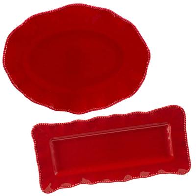 "Certified International Perlette Red Melamine 2 pc Platter Serving Set - 19"" x 9"" x 1.25"""