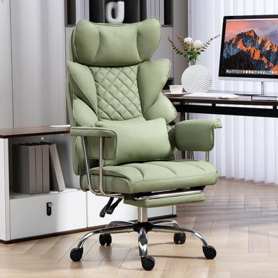 XINMICS Comfortable Ergonomic Office Chair with Foot Rest, PU Leather Reclining Chair with Adjustable Height Headrest and Waist Lumber