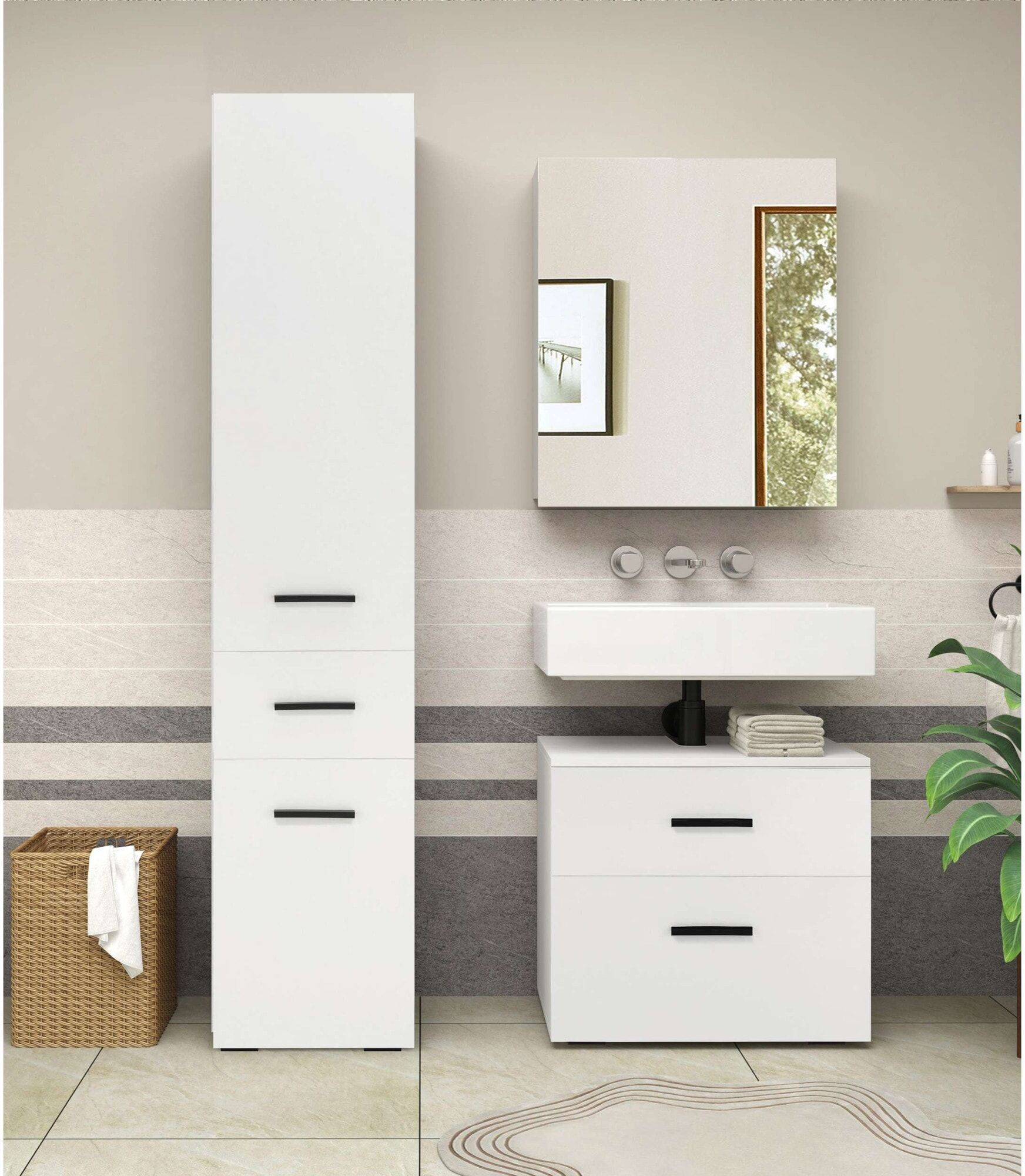 Hochschrank WELLTIME "Skara", weiss (weiß), B:38cm H:180cm T:35cm, Holzwerkstoff, Schränke, Hochschrank, 3 verstellbaren Einlegeböden hinter den Türen, Breite 38cm, Höhe 180cm weiß weiss, B/H/T: 38cm x 180cm x 35cm, Schubladen: 1 Stk. Türen: 2 Stk.