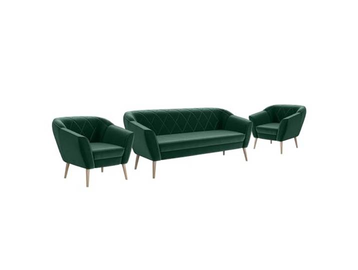 MEBLINI Mini Sofa Set 3-1-1 für Wohnzimmer - Mini Lounge für fünf Personen - Küchensofa - Sofa Klein - Sitzgarnitur - Polstergarnitur - Sofagarnituren - Gisela - 3+1+1 - Grün Samt