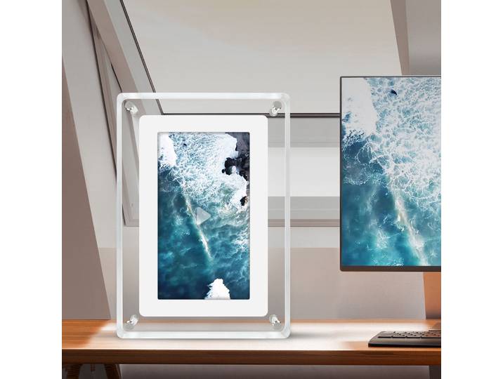 Cadre photo numérique en acrylique 7 pouces, batterie 1500 mAh, écran vertical IPS, mémoire 4 Go, cadre photo numérique
