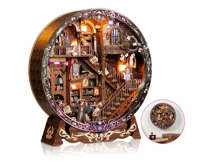 Bibliothèque magique en bois, bricolage, Figurines de Casa, Villa assemblée avec lumière pour amis, cadeaux d'anniversaire, artisanat de décoration pour la maison