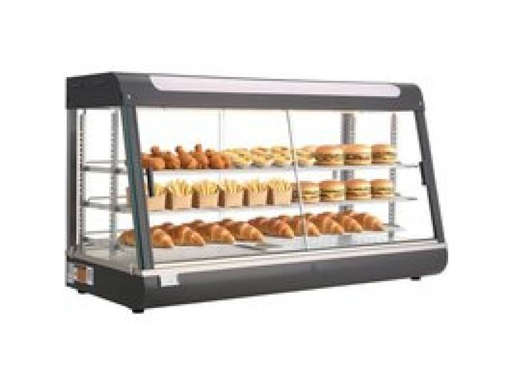 VEVOR 3-stöckige Wärmetheke 180 L, Warmhaltevitrine 1600 W, Warmhaltetheke 30–85 °C, Speisenwärmer mit LED-Beleuchtung & Verstellbaren Ablagen, Speisevitrine für Hamburger Pizza Brot Brathähnchen